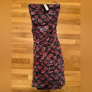 Chic Strapless Floral Dress in Black and Pink 👄 sequence